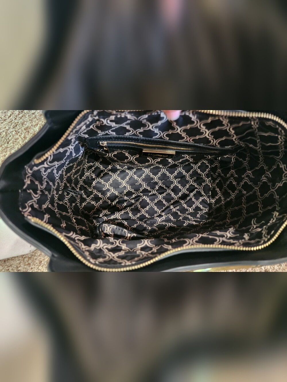 Chic Miztique Black Vegan Leather Satchel with Sculptural Gold Handles - Picture 9 of 14